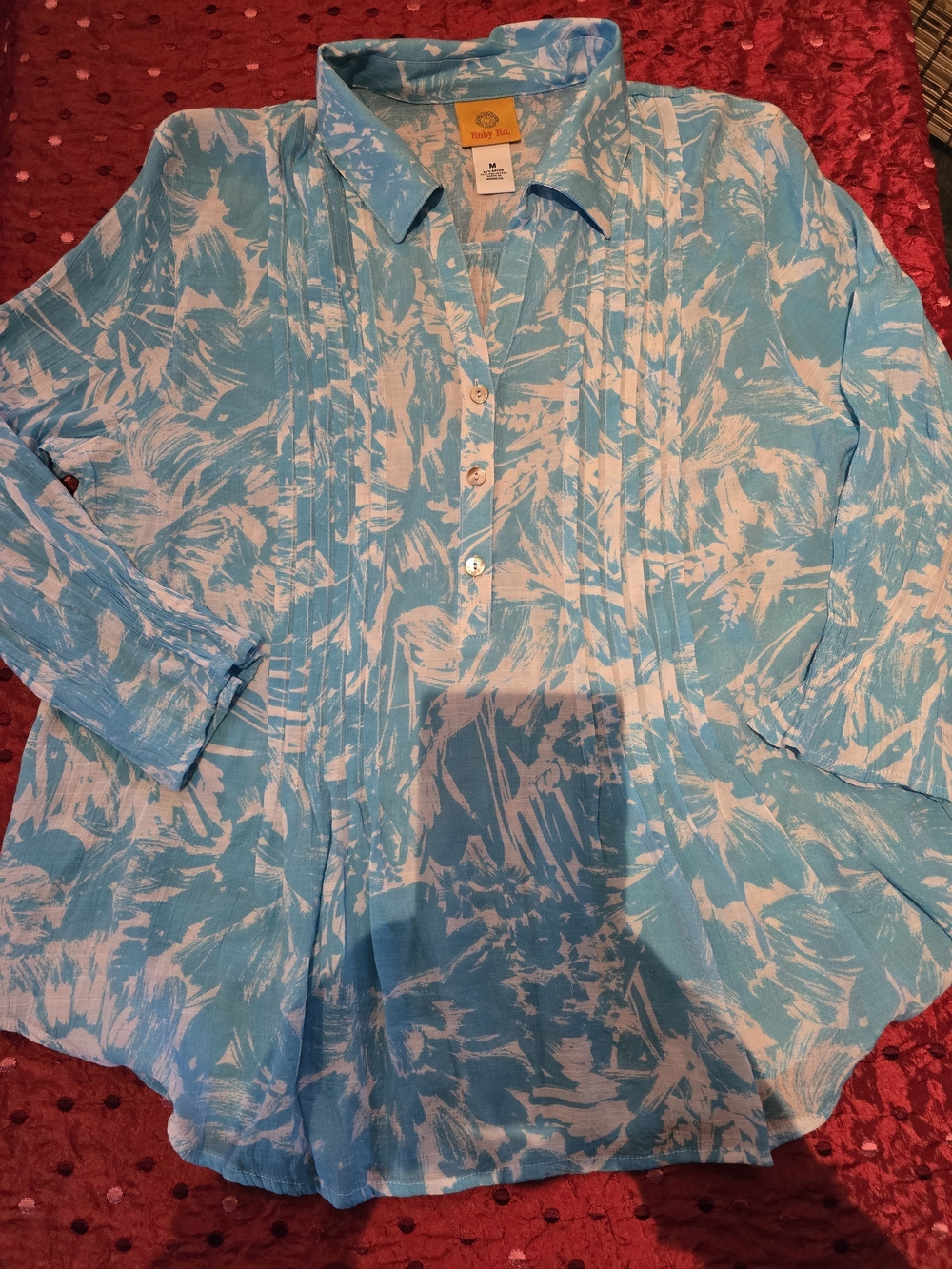 Ruby Rd. Blue and White Printed Casual Button-Down Shirt